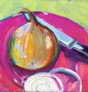 Onion on Pink Plate, 6 x 6