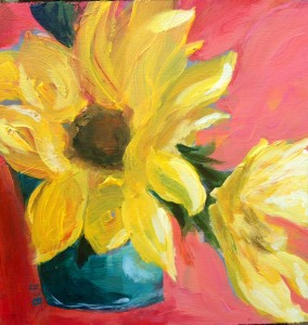 Sunflower still life painting, sized 6 x 6
