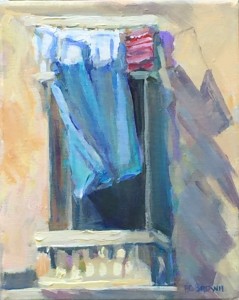 impressionist painting of laundry hanging in Malta