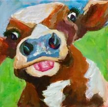 Adorable Cow with Lashes on Green